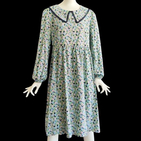 Dazy Floral Lace Trim Pointed Peter Pan Collar Ditsy Daisy Dress XL Cottagecore - Picture 1 of 15